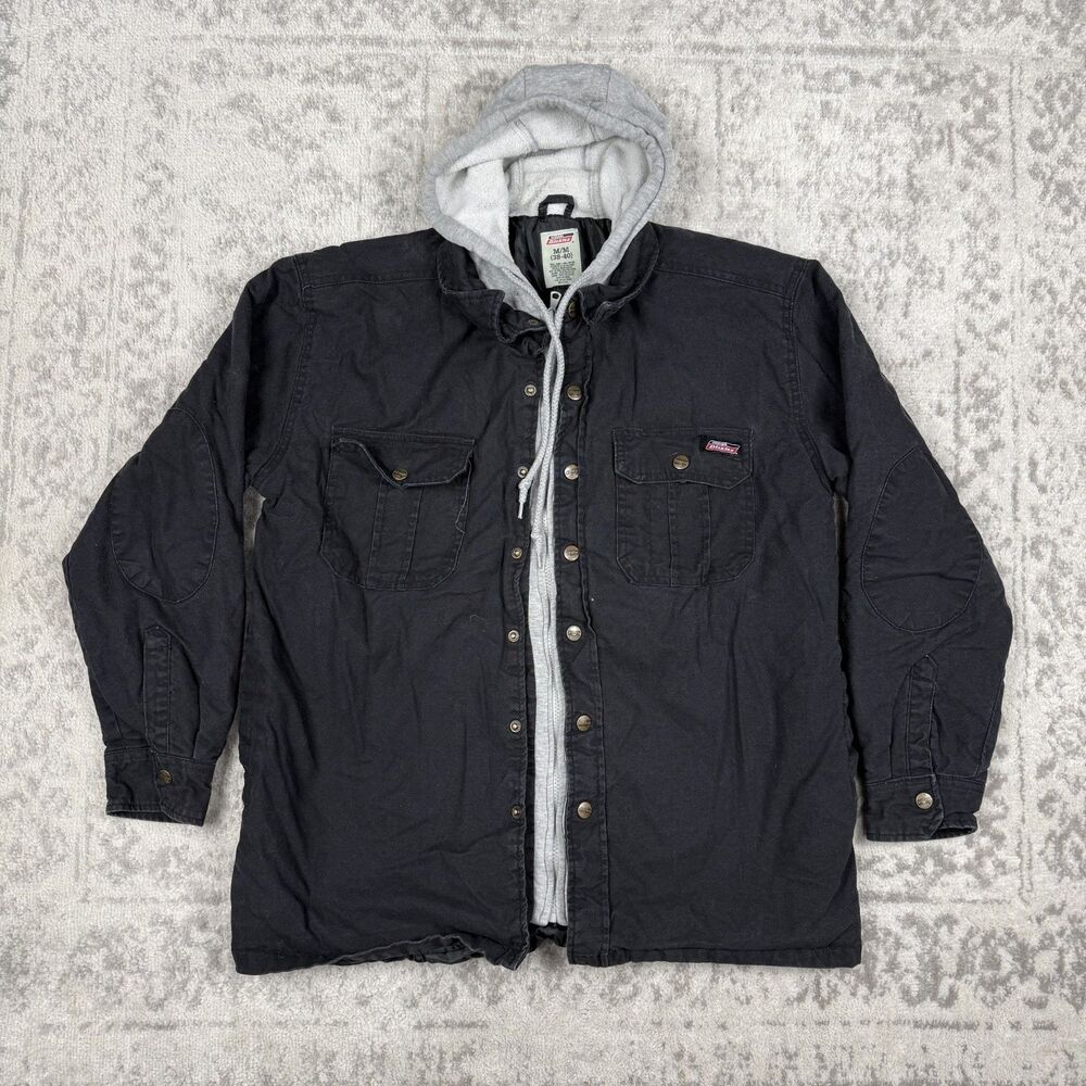 Dickies Hooded Work Jacket Men Black Canvas Chore Coat Workwear Hood Size Medium